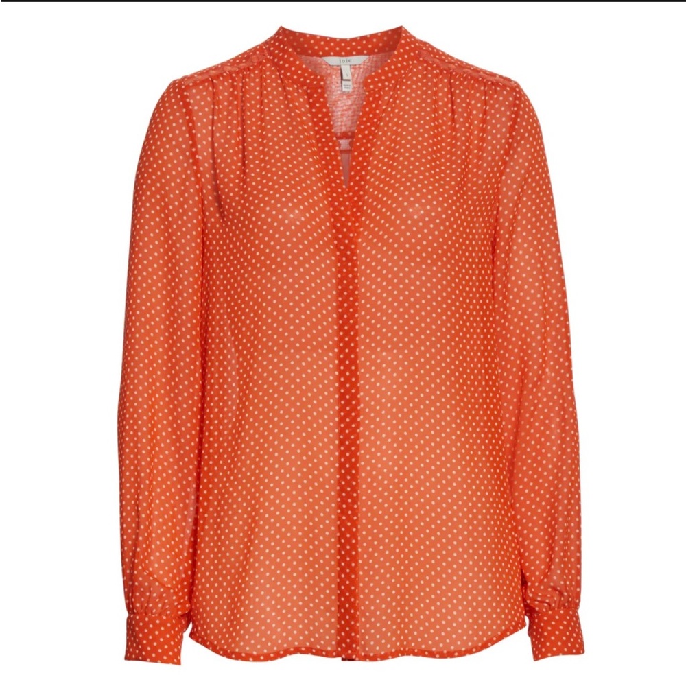 Joie Mintee G Warm Terracotta Orange polka dots silk shirt NWT SZ S